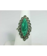 LARGE MALACHITE Vintage RING in Sterling Silver - 1 1/4 inches long - Size 7 1/2 - $90.00