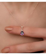 Alexandrite Charm Necklace, 14K Rose Gold Plated Pear Shape Pendant For Her - £61.95 GBP