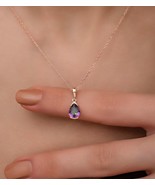 Alexandrite Charm Necklace, 14K Rose Gold Plated Pear Shape Pendant For Her - £61.89 GBP