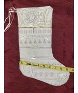 Vintage 13&quot; Ivory cotton hand embroidered NOEL Christmas Stocking boot - £13.97 GBP