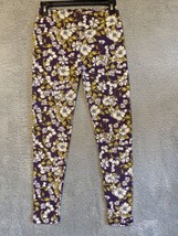 LuLaRoe Womens Leggings Purple White Floral OS One Size - $6.93