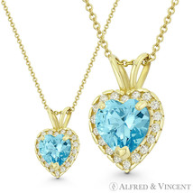 Heart Love Charm Simulated Blue Topaz Cubic Zirconia CZ 14k Yellow Gold Pendant - £63.06 GBP+