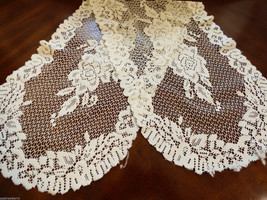 VTG Ecru Roses Table runner doily Embroidery Lace 44x14 for crafts &amp; repair - $14.85