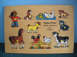 Vtg. Fisher Price Pick Up &#39;N Peek #507 Farm Animals Wood Puzzle Good-VG (D) - £8.76 GBP