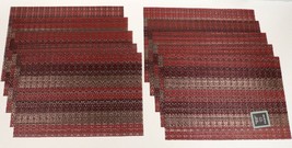 Set of 10 Woven Vinyl Placemats Indoor Outdoor Easy Care Wipe Clean Rust Red - £34.16 GBP