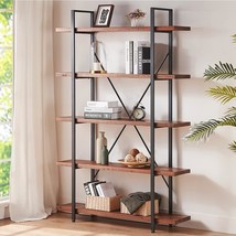 Natural Real Wood Bookcase, 5 Tier Industrial Rustic Vintage Etagere Bookshelf,  - £377.46 GBP