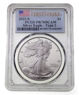 2021-S Silver American Eagle Proof Type 2 Graded by PCGS as PR70DCAM 1st - €192,09 EUR