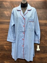 VGT Carole Night Shirt Women Medium Blue Long Sleeve Red Buttons USA - $452.11 MXN