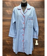 VGT Carole Night Shirt Women Medium Blue Long Sleeve Red Buttons USA - $32.34 CAD