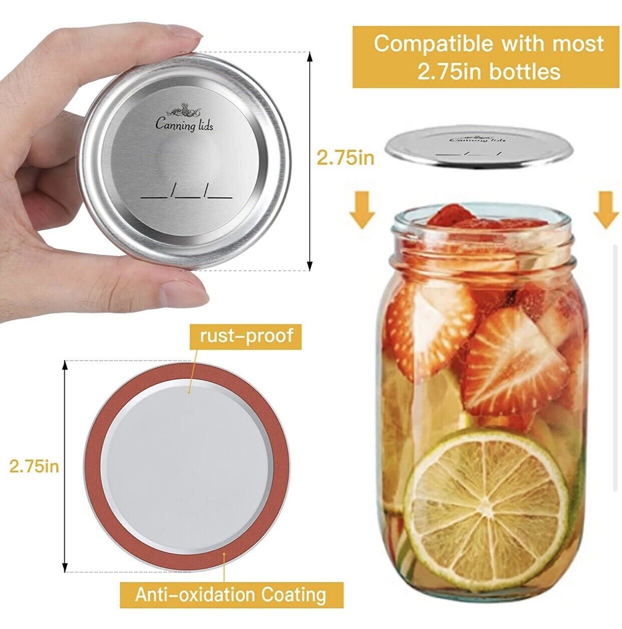 48 PCS Canning Lids Regular Mouth Mason Jar Rings Split Type 70MM - $4.94