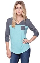 Women&#39;s Junior&#39;s Roxy  Convertible Long Sleeve Pocket Top Green T Shirt New $29 - £14.27 GBP