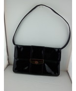 Vintage Black Patent Leather Clutch with Lucite on Gold Colored Closure. - £43.24 GBP