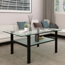 Transparent glass black coffee table, modern simple, living room coffee table - £97.82 GBP