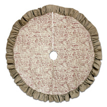Christmas Greetings on Beige Tree Skirt 54 inch with Faux Burlap Trim - £15.51 GBP