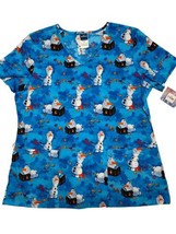Disney Frozen Ladies Nursing Scrub Top Shirt Size Medium Blue V Neck - £14.08 GBP