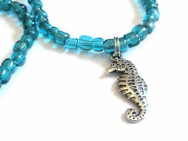 Stretch Cord Belly Chain with Seahorse Charm and Sea Green Glass Beads - £11.22 GBP