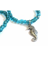 Stretch Cord Belly Chain with Seahorse Charm and Sea Green Glass Beads - £11.09 GBP