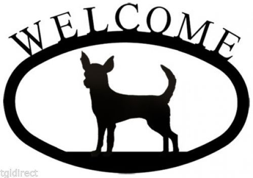 Wrought Iron Welcome Sign Chihuahua Silhouette Outdoor Dog Plaque Accent Decor - $35.79