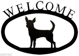 Wrought Iron Welcome Sign Chihuahua Silhouette Outdoor Dog Plaque Accent Decor - £28.69 GBP