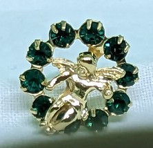 GoldTone Angel  Green Rhinestone Gold tone circle  tack pin Irish Old Stock - £9.51 GBP