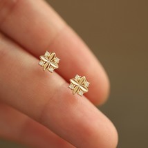 S925 Silver Plated 14k Gold Stud Earrings for Women Rhombus Zirconia Cross Flowe - £10.46 GBP