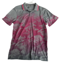Nike Golf Sport Dri-Fit Small Stripe Print Polo Gray Pink Collared Shirt... - $31.34