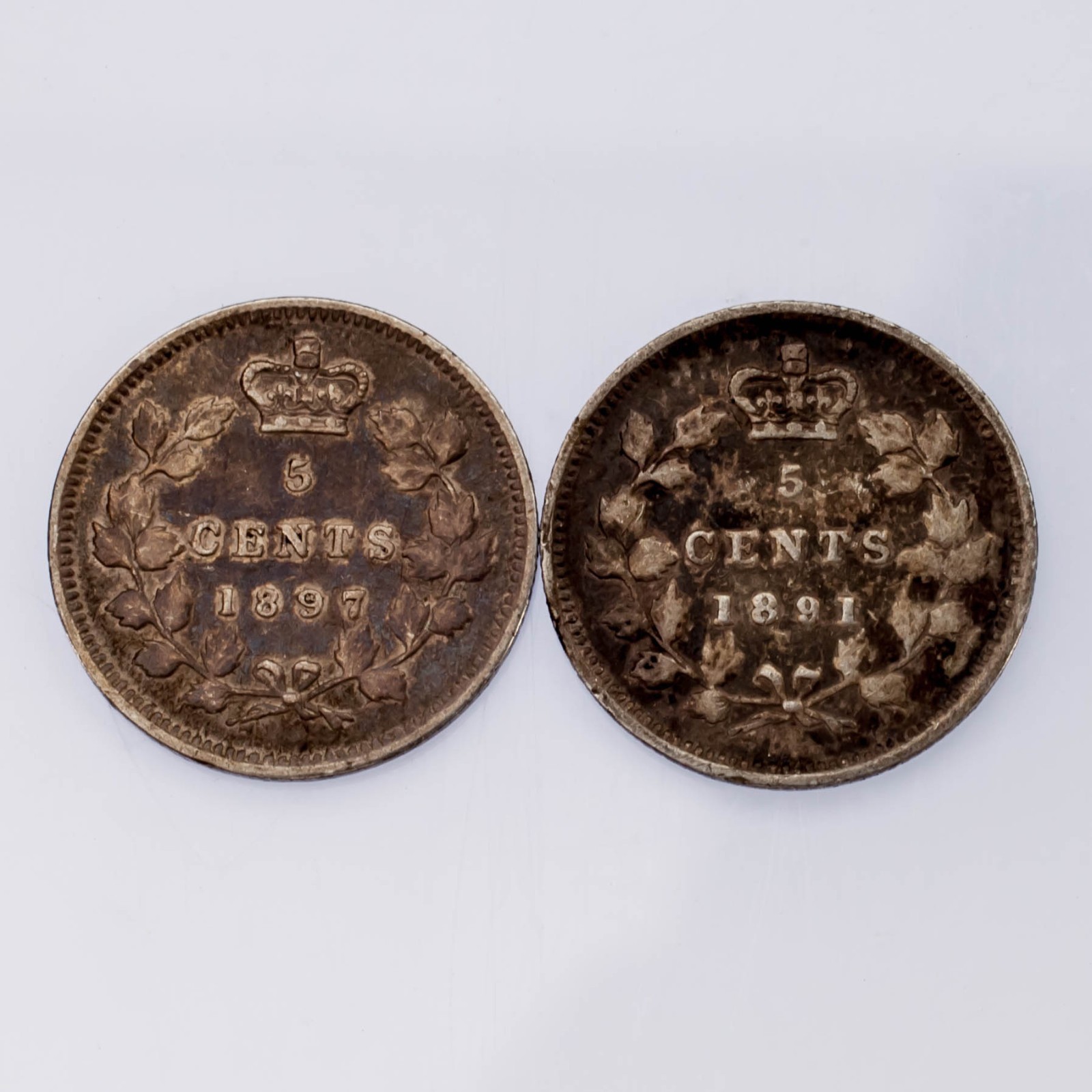 Full Of Two Canada 5C Silver Coins, Included 1891 IN VF, 1897 IN XF Condition... Item image 4