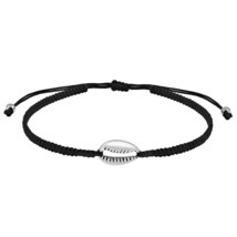 Beach Vibe Cowrie Shell Sterling Silver Charm on Black Rope Adjustable Bracelet - £13.23 GBP