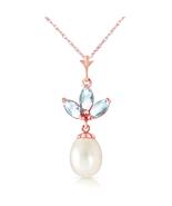 Galaxy Gold GG, 14K Solid Rose Gold, Natural Aquamarine Pendant Necklace... - $749.57