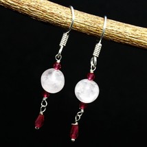 Rose Quartz Natural Gemstone Solid 925 Silver Handmade Earring Gift Jewelry - £4.03 GBP