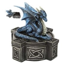 Anne Stokes Altar Drake Frost Blue Mystic Dragon Statue Celtic Cross Lid... - $36.98