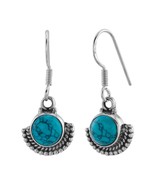 Oxidized Turquoise Charms 925 Silver Fish Hook Earrings - £22.08 GBP