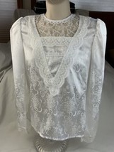 Vtg Gunne Sax Blouse White Lace shirt top Sz 3 Polyester CottageCore - £50.98 GBP