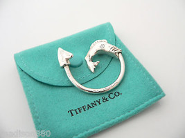 Tiffany &amp; Co Silver Fishing Fish Hook Key Ring Key Chain Keychain Gift Pouch - £201.67 GBP