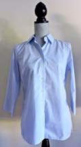 Lands’ End Wrinkle Free Broadcloth Button Down Shirt Top White Blue Fitted EUC 6 - £23.97 GBP