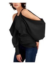 $80 Inc Stretch Cold Shoulder Ribbed Blouson Sleeve Sweater Black Size Small - £21.40 GBP