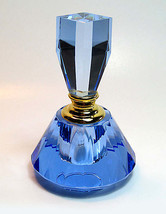 Lead Blue Crystal Perfume Bottle With Blue Crystal Stopper And Glass Rod. - £48.91 GBP