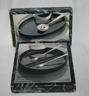 Special Occasion Onyx Collection Black Glass Oval Tray & Divided Relish   #2113 - $32.00
