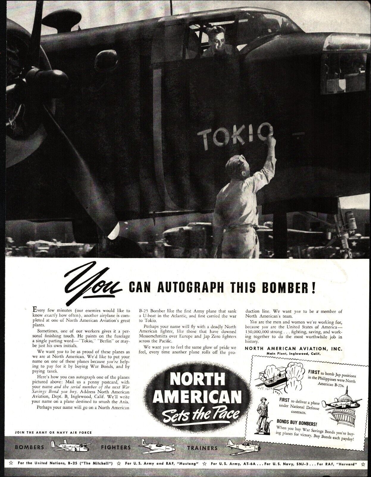 1942 U.S. Army Recruiting Induction Service Autograph bomber WW2  Vtg Print Ad - $24.11