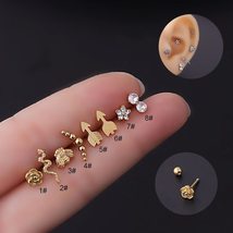 1Piece Korean Fashion Stainless Steel Helix Piercing Stud CZ Zircon Bee Earrings - £6.61 GBP