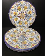 Melamine SET Floral Medallion 7 Dinner Plates 10.8&quot; Dinnerware Yellow Bl... - $557.73 MXN