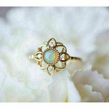 2Ct Round CZ Fire Opal Gorgeous Flower Engagement Ring 14k Yellow Gold Plated - £89.59 GBP