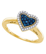 Sterling Silver Round Blue Color Enhanced Diamond Heart Love Fashion Rin... - £128.98 GBP
