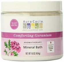 NEW Aura Cacia Aromatherapy Mineral Bath Comforting Geranium 16 Ounce Jar - £15.53 GBP