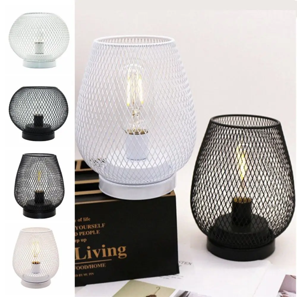 Retro Iron Art Table Lamp Metal Wire Cage Hollowed Out Reading Lamp LED Battery - £17.69 GBP+