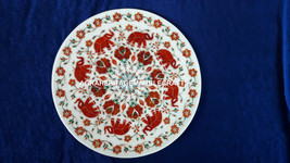 Marble Plate Carnelian Elephant Floral Inlay Design Kitchen Patio Decor H4084 - £172.97 GBP+
