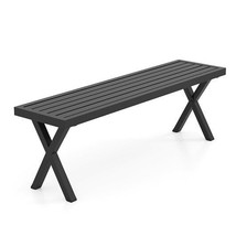 Patio Metal Bench with Slatted Seat and X Legs - Color: Black - €132,19 EUR