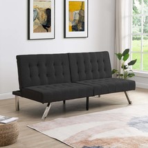 Black Futon Sofa Bed: Wood Frame, Stainless Legs - £208.31 GBP