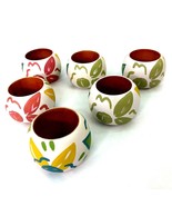 Wood Round Lacquer Napkin Rings Multicolor Floral Cream Set of 6 - $12.86