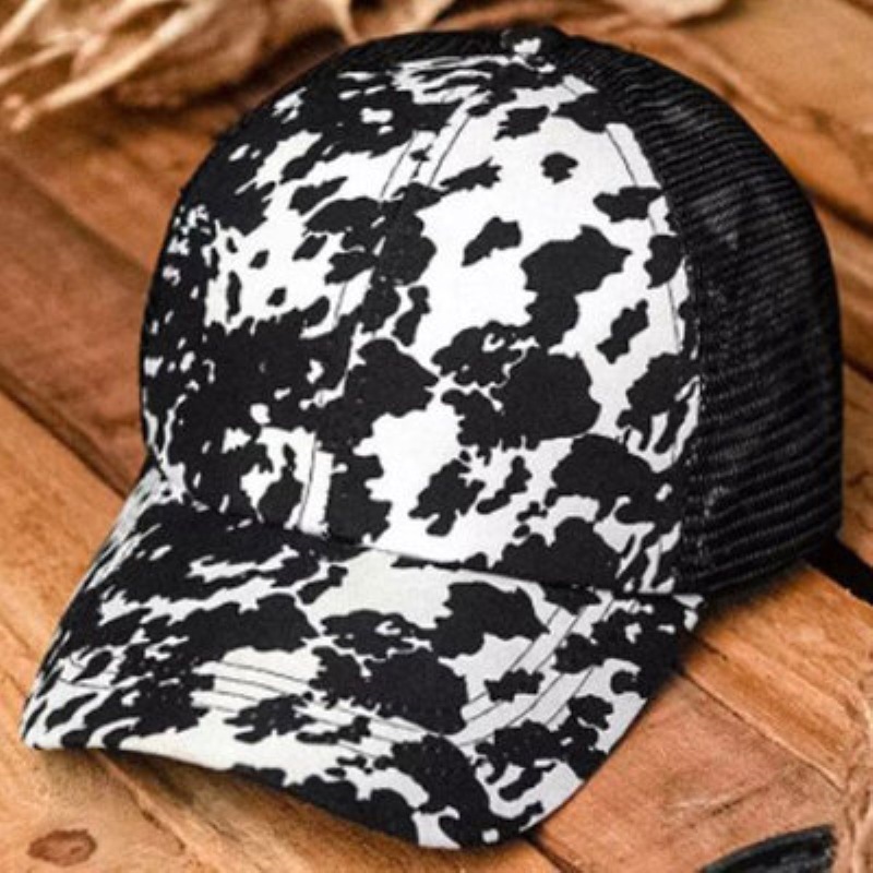 Back Open Cross Ponytail Net Women's Hat Printed Truck Driver Cap Sports Basebal